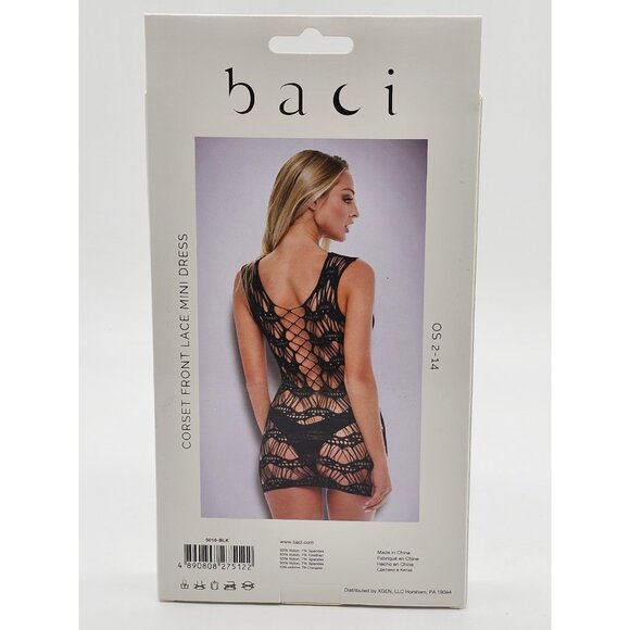 Baci Lingerie Women's One Size 2-14 Black Sheer Corset Front Lace Mini Dress - Picture 5 of 7